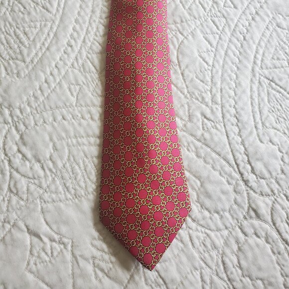 HERMES Red and Gold Vintage Chain Pattern Tie - Picture 4 of 8
